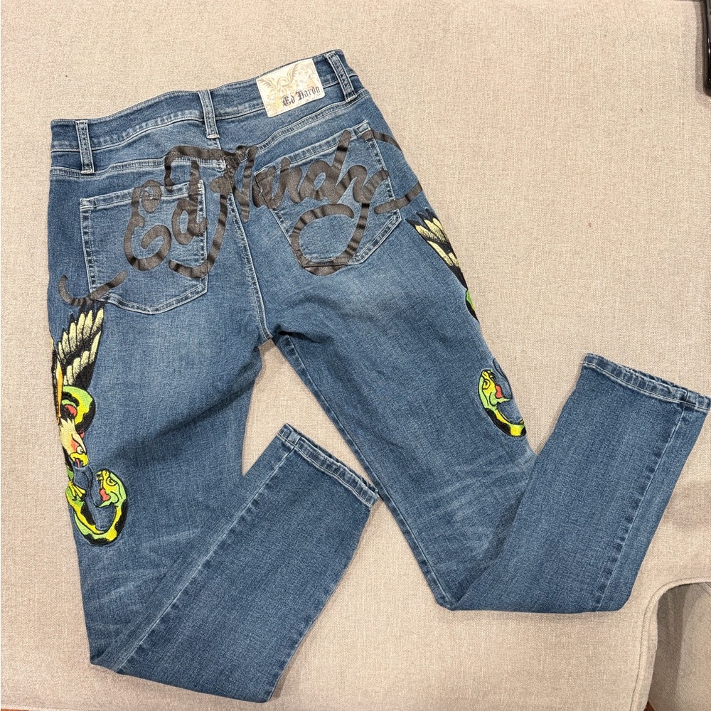 Ed Hardy Y2K Tattoo Embroidered Jeans Size 30 Low Rise